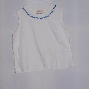 Bechamel  White Sleeveless Top With Floral Embroidery Size Large